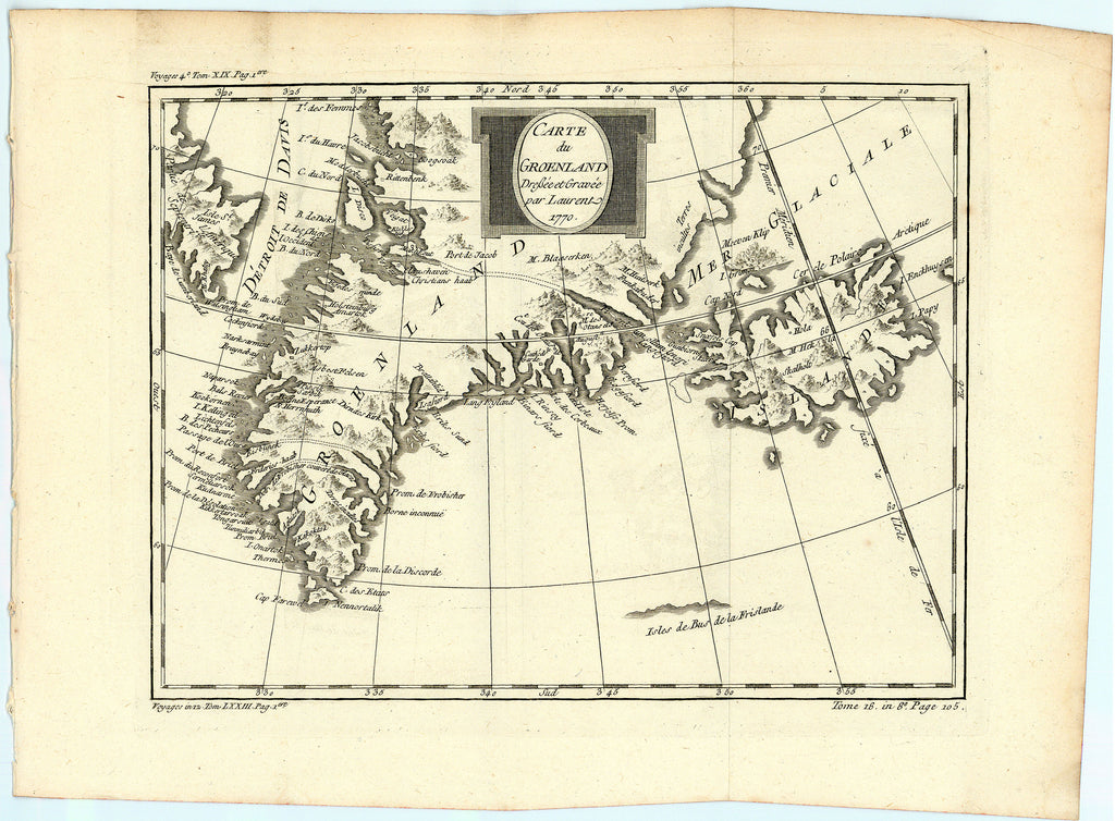 Old map of Iceland and Greenland