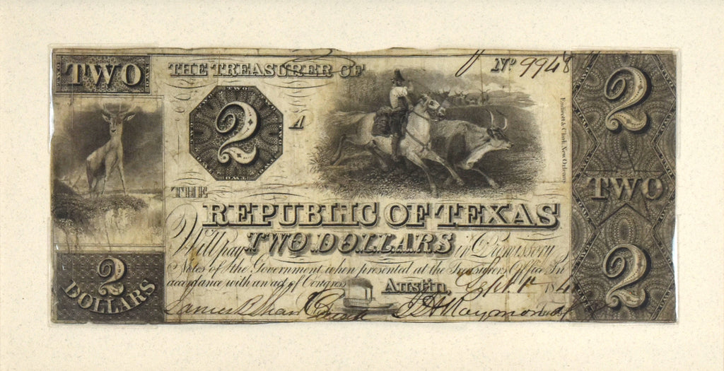 Republic of Texas Two Dollar Change Note: Republic of Texas 1841