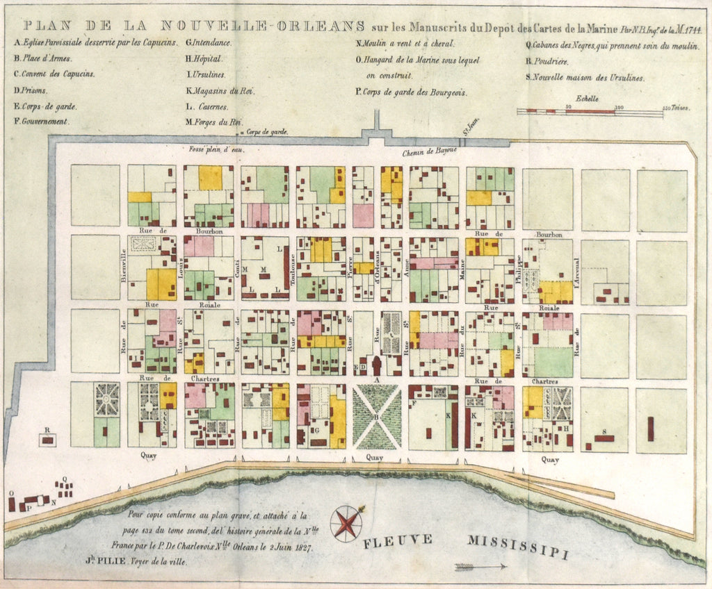 Plan De La Nouvelle Orleans: Gille Joseph Pilié (after Jacques-Nicolas Bellin) 1744 [1827]