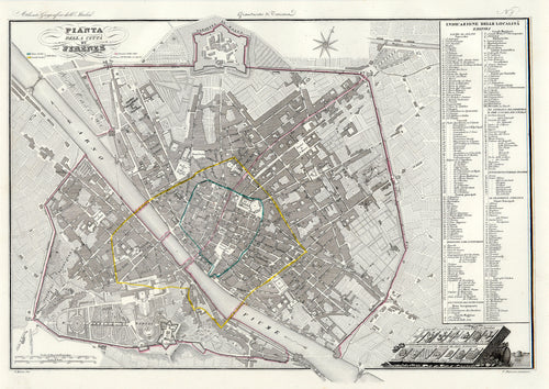 Old map of Florence, Italy
