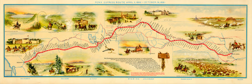old decorative map of the pony express route 