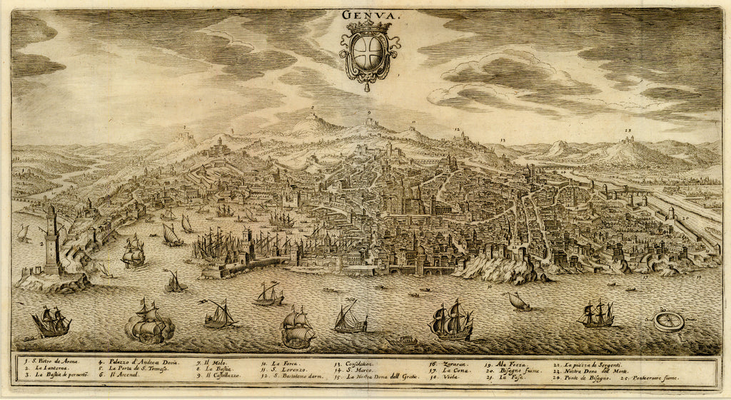 Old map of Genoa, Italy