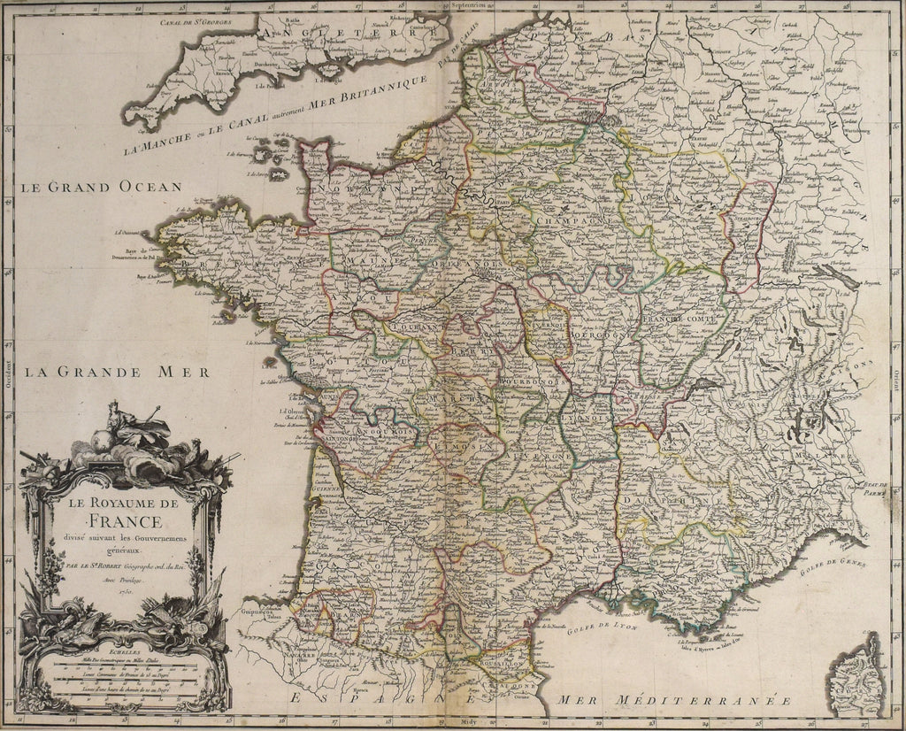 Le Royaume de France: Robert de Vaugondy 1750