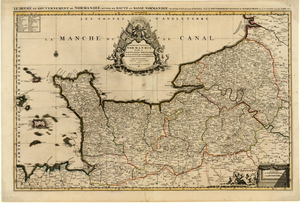 Old map of Normandy, France