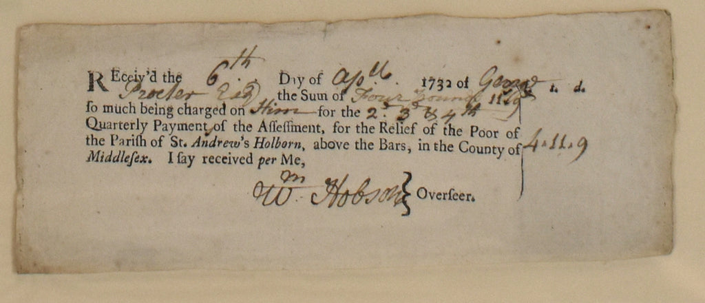Receipt for Charitable Donation: Original Document 1732