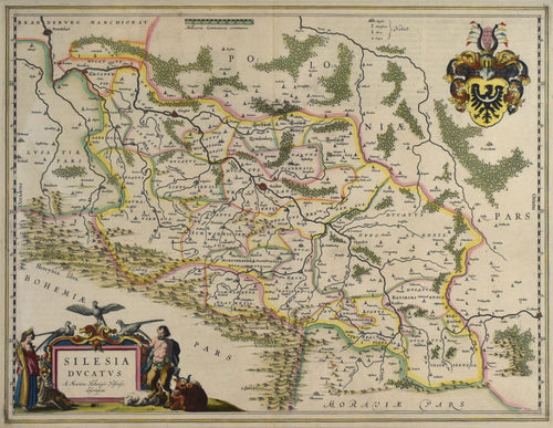 Old antique original map of Silesia by Dutch cartographer Willem Blaeu