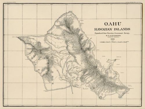 Old map of Oahu, Hawaii