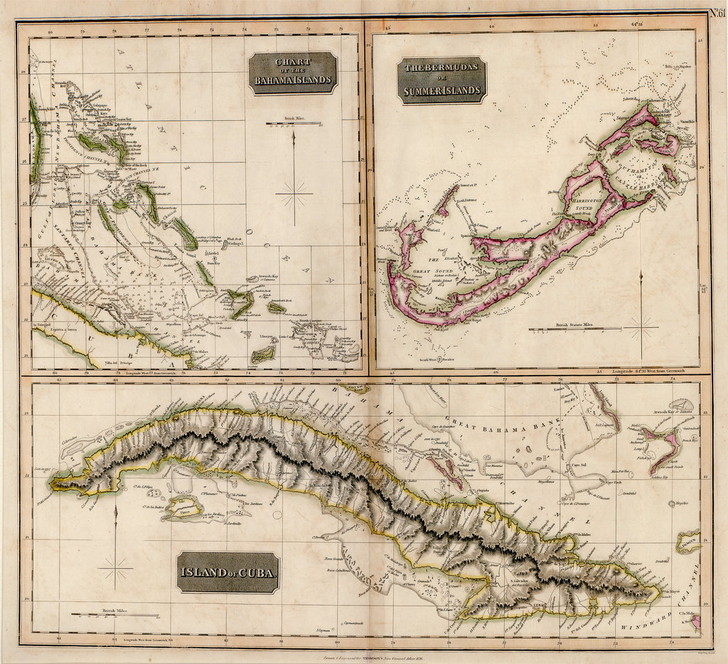 Old map of the Bahamas, Bermuda, and Cuba