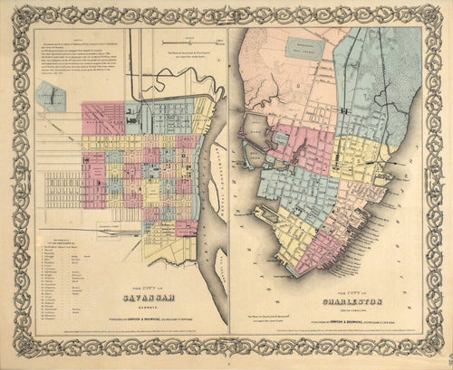 Old map of Savannah, Georgia and Charleston, South Carolina