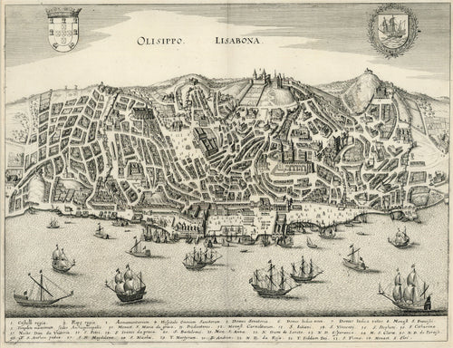 Old map of Lisbon, Portugal