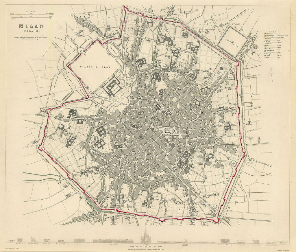 Old map of Milan, Italy
