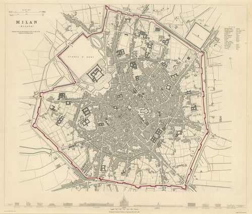 Old map of Milan, Italy