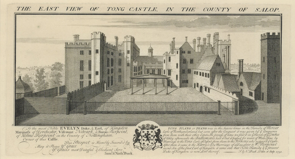 Old print of Tong Castle in Shropshire, England