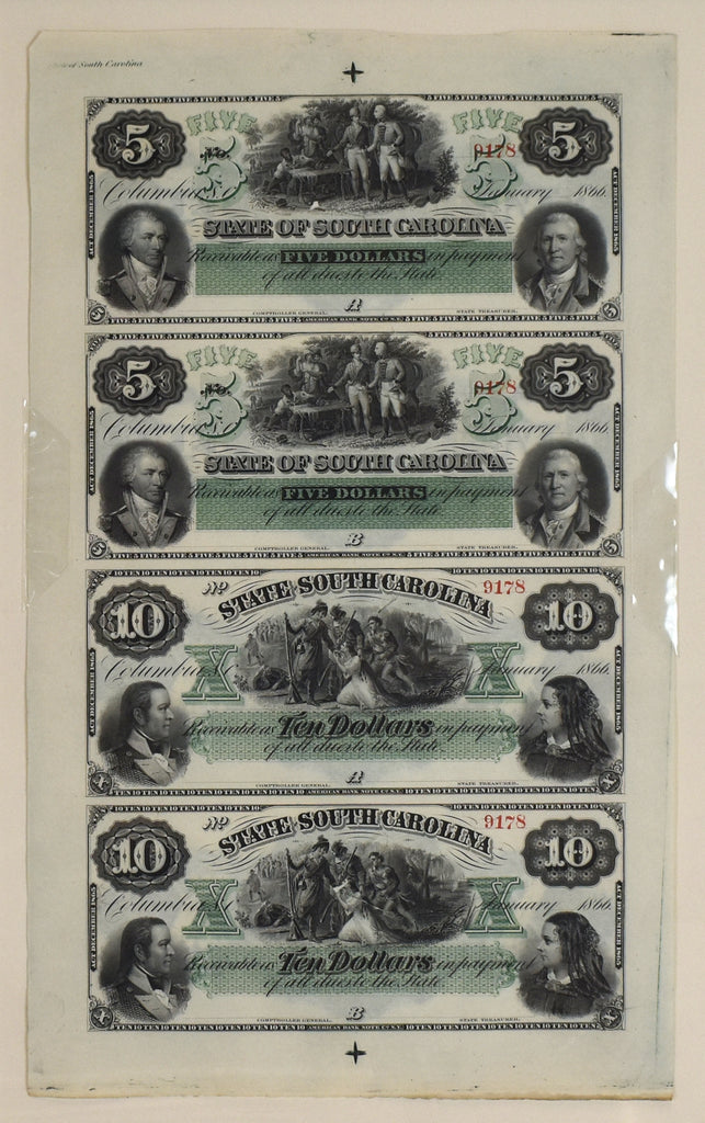 South Carolina Uncut Currency: State of South Carolina 1866