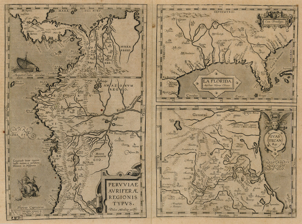Old map of the Gulf of Mexico, Mexico, and South America