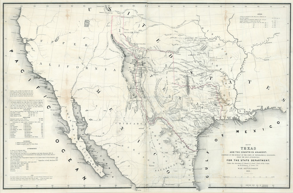 Old map of Mexico and Texas