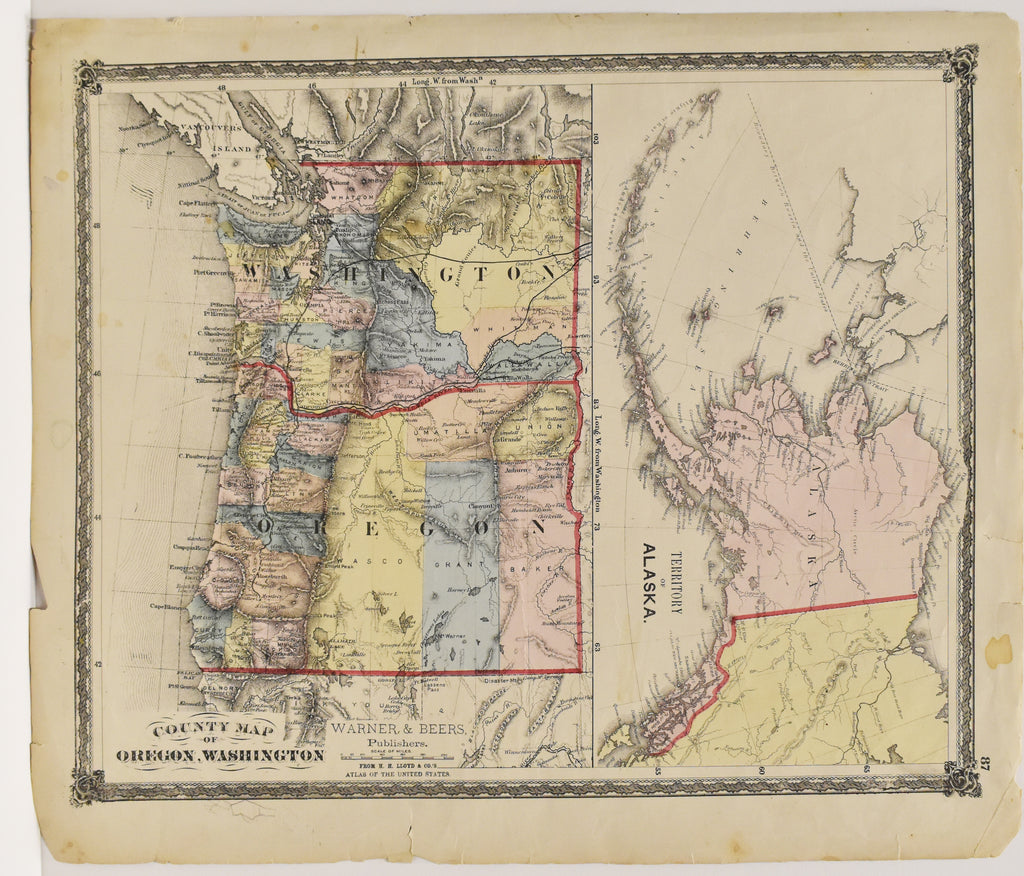 Territory of Alaska, County Map of Oregon, Washington: Lloyd c.1875