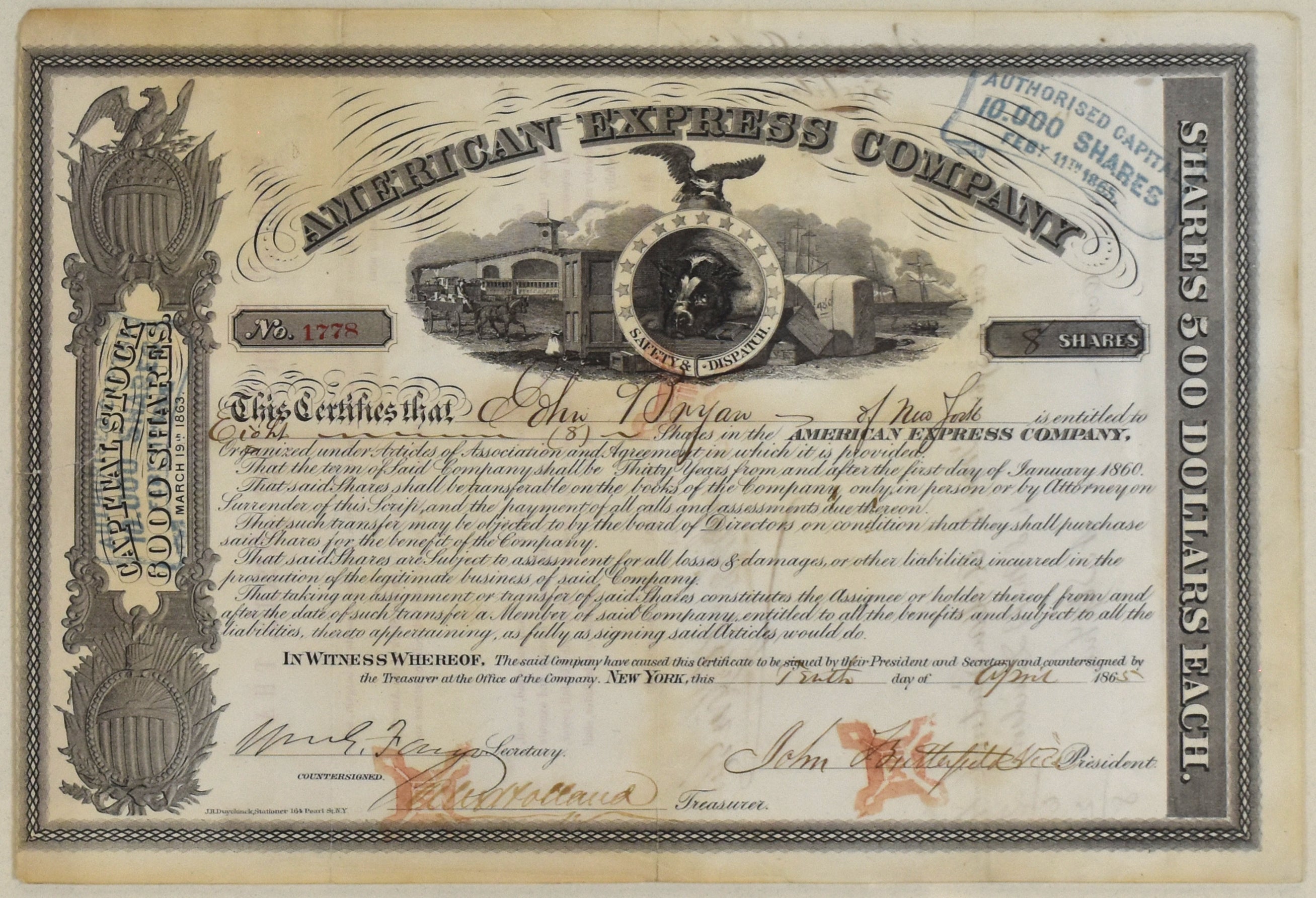 Express Company Certificate: 1865 The Antiquarium Antique Maps | Quality Custom Picture Framing