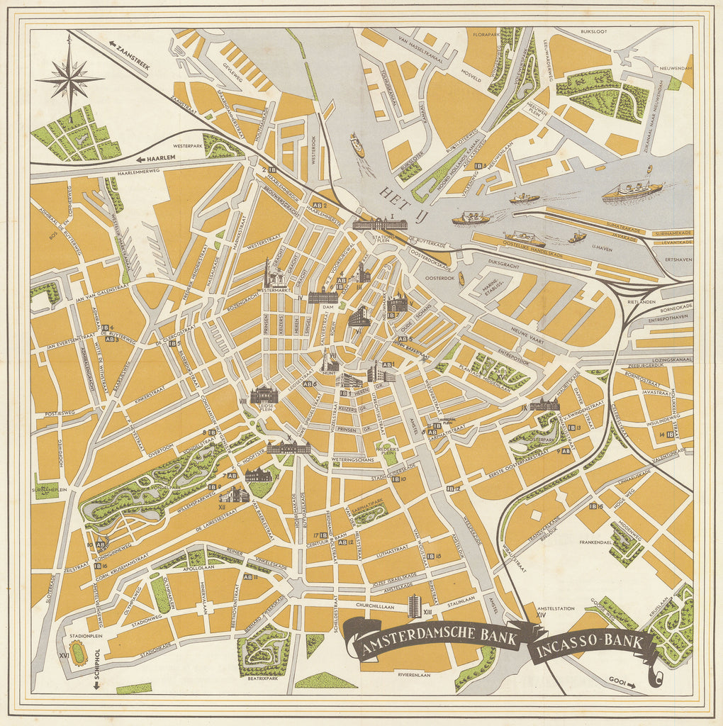 Old map of the city of Amsterdam, Netherlands
