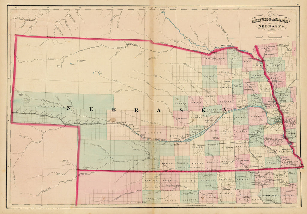 Old map of Nebraska