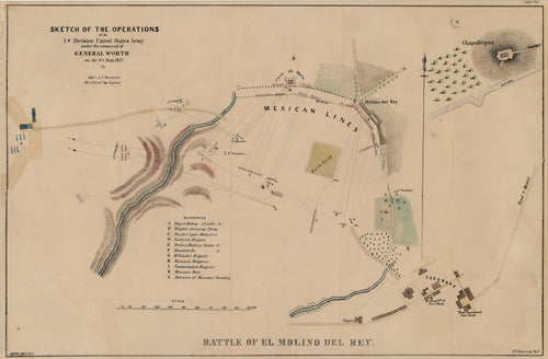 Old map of the Battle of El Molino del Rey in the Mexican-American War