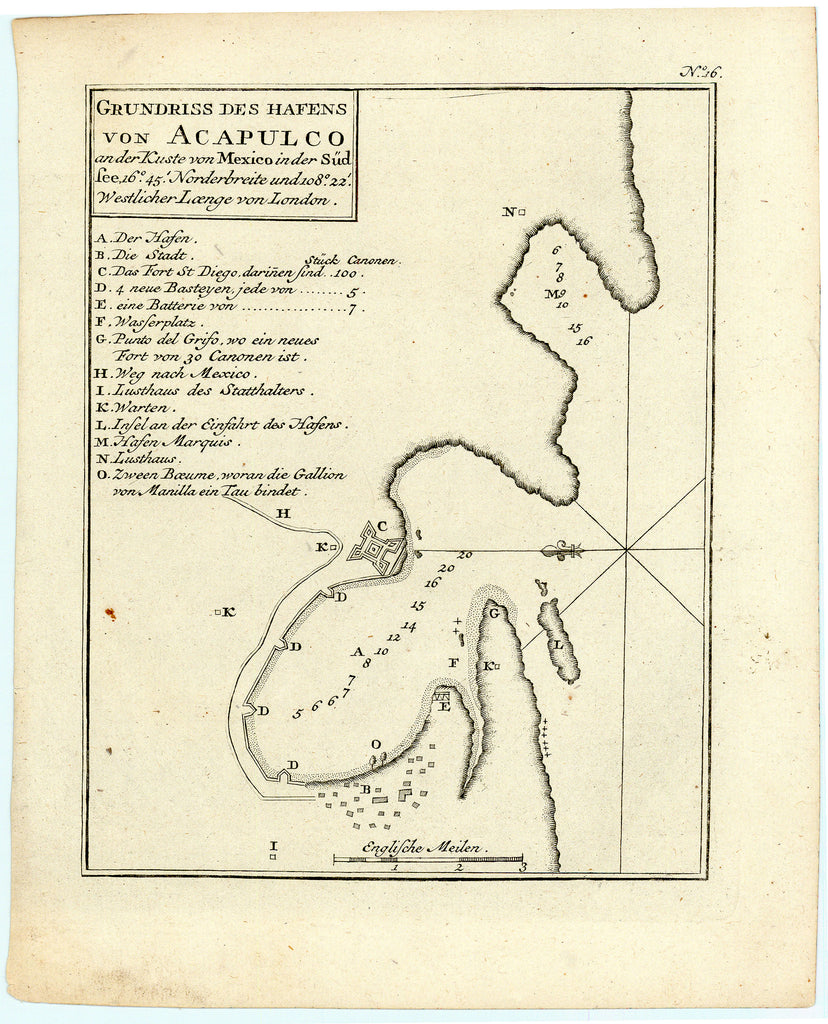Old map of Acapulco, Mexico