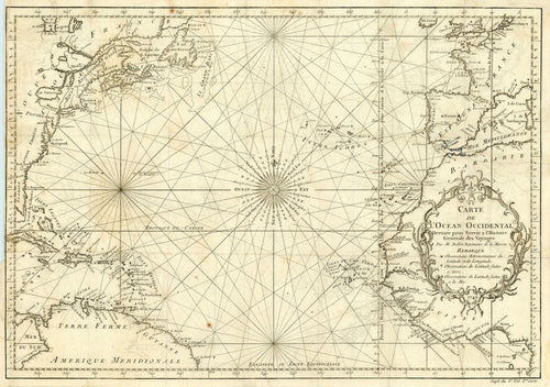 Old map of the Atlantic Ocean