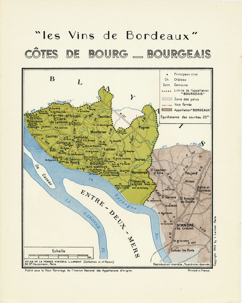 Old map of Bordeaux, France