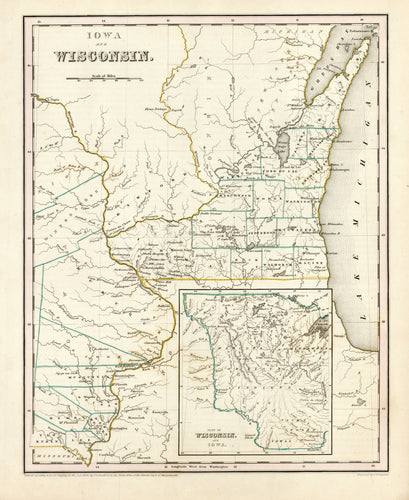 Old map of Iowa and Wisconsin