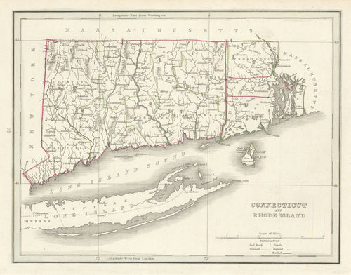 Old map of Connecticut and Rhode Island