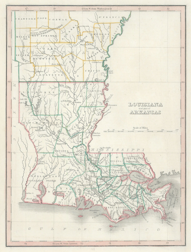 Old map of Louisiana and Arkansas