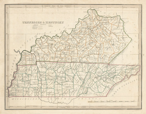 Old map of Tennessee and Kentucky
