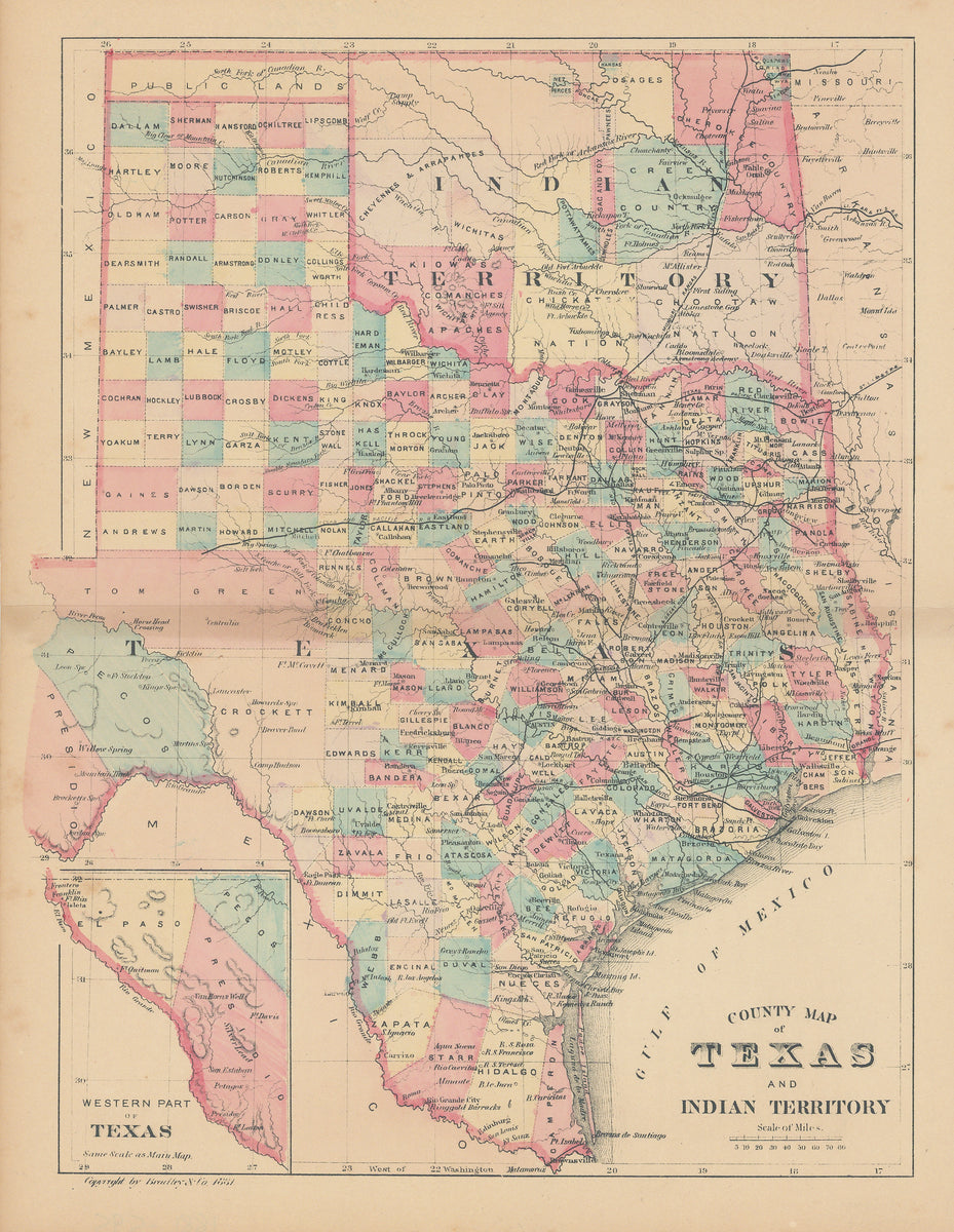 County Map of Texas and Indian Territory: Bradley & Co., 1881 – The ...