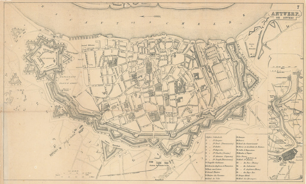 Old map of Antwerp, Belgium