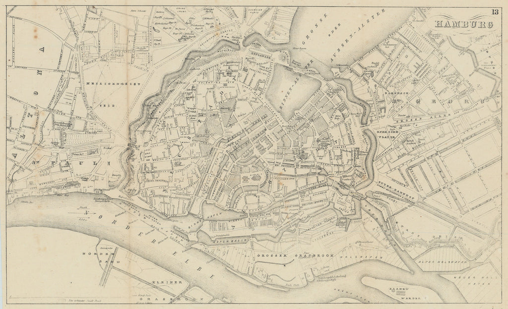 Old map of Hamburg, Germany