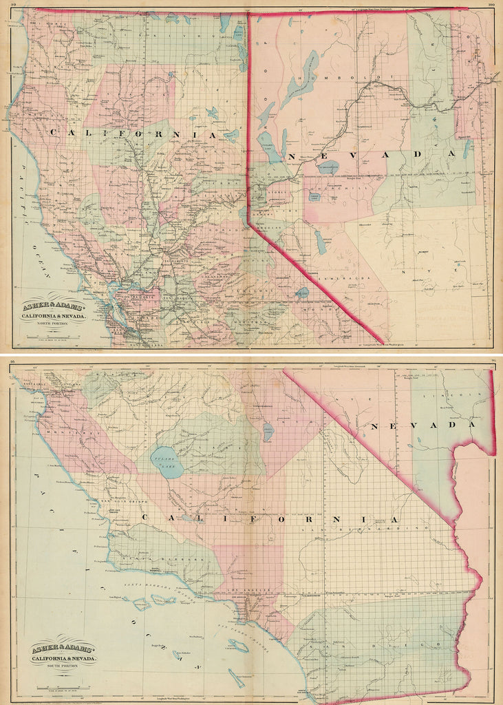 Old map of California and Nevada