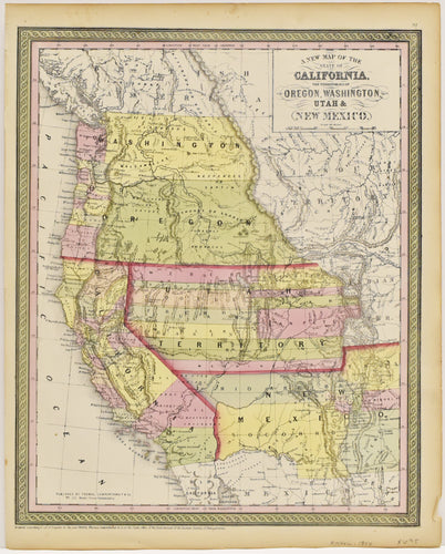 Old map of the United States west coast