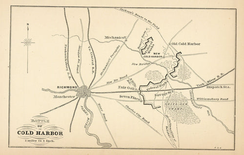 Old Civil War map of the Battle of Cold Harbor