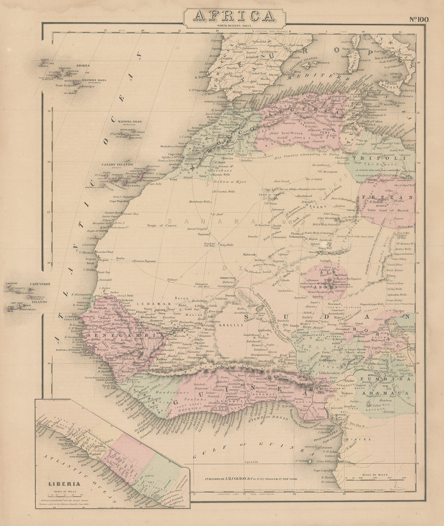 Old map of northwest Africa
