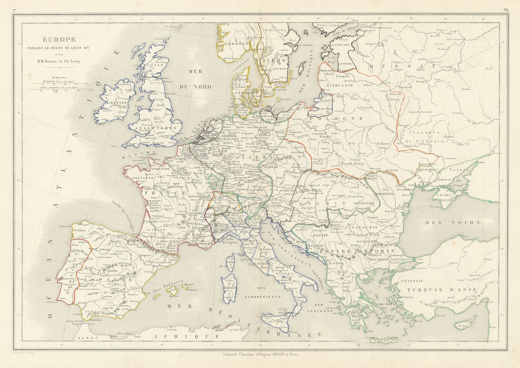 Old map of Europe during the time of King Louis XIV