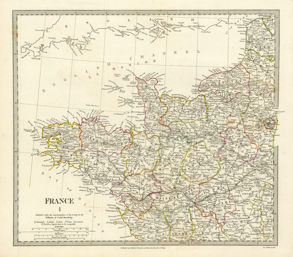 Old map of Normandy, France