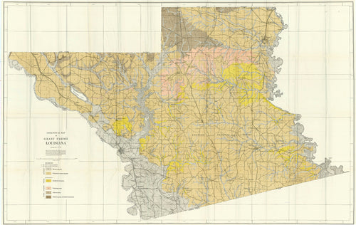 Old geological map of Grant Parish Louisiana
