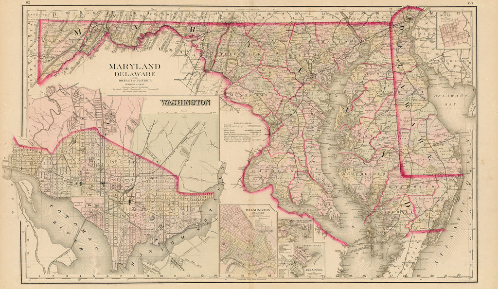 Old map of Maryland, Delaware, and Washington, D.C.