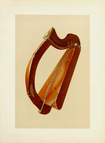 Old print of an antique harp