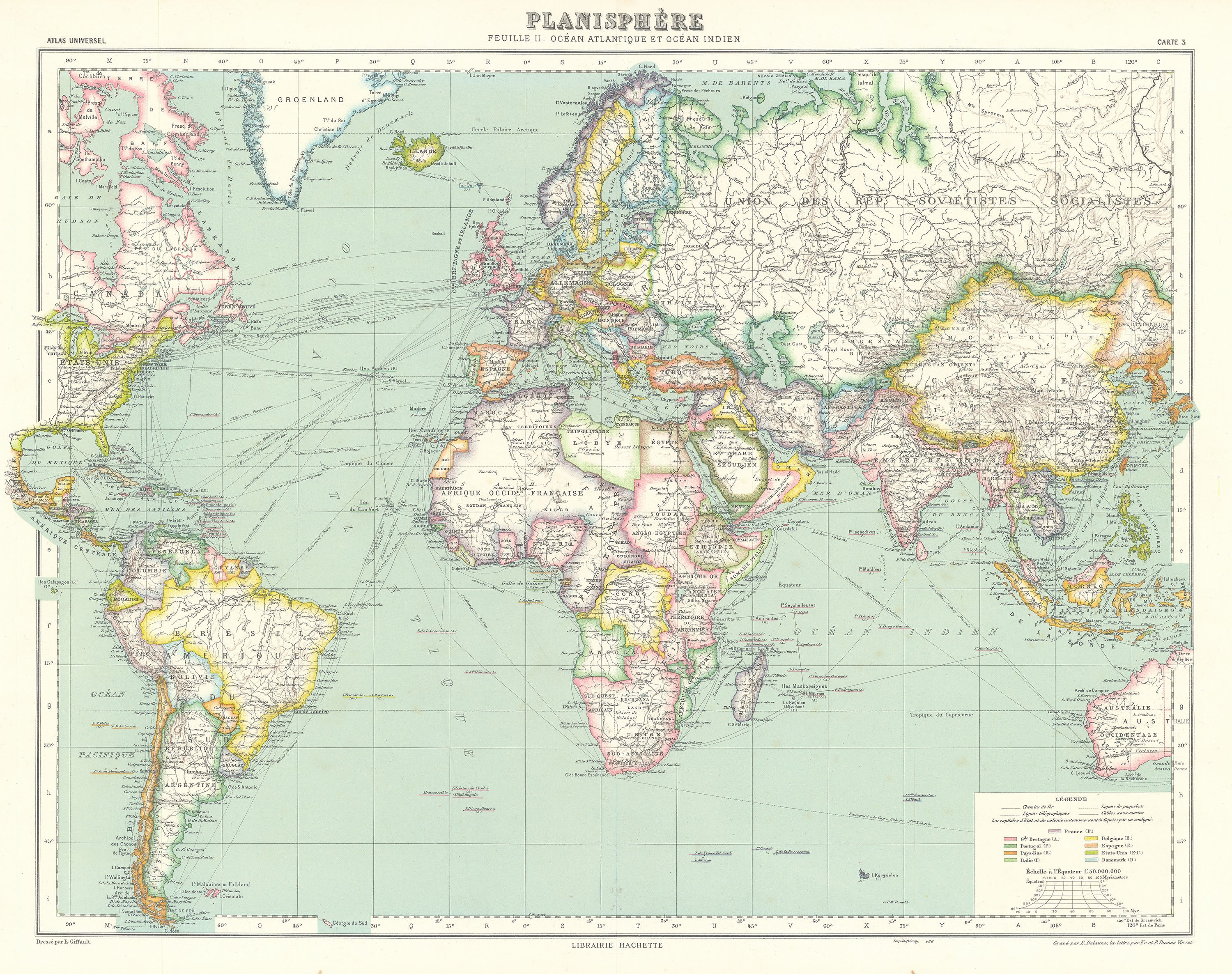 Planisphere Ocean Planisphère Feuille II. Océan Atlantique et Océan Indien: Librairie Ha ...