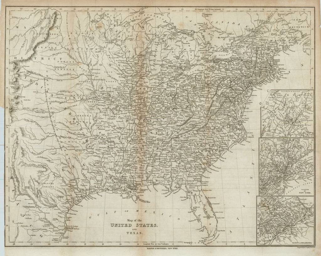 Old map of the United States and Republic of Texas