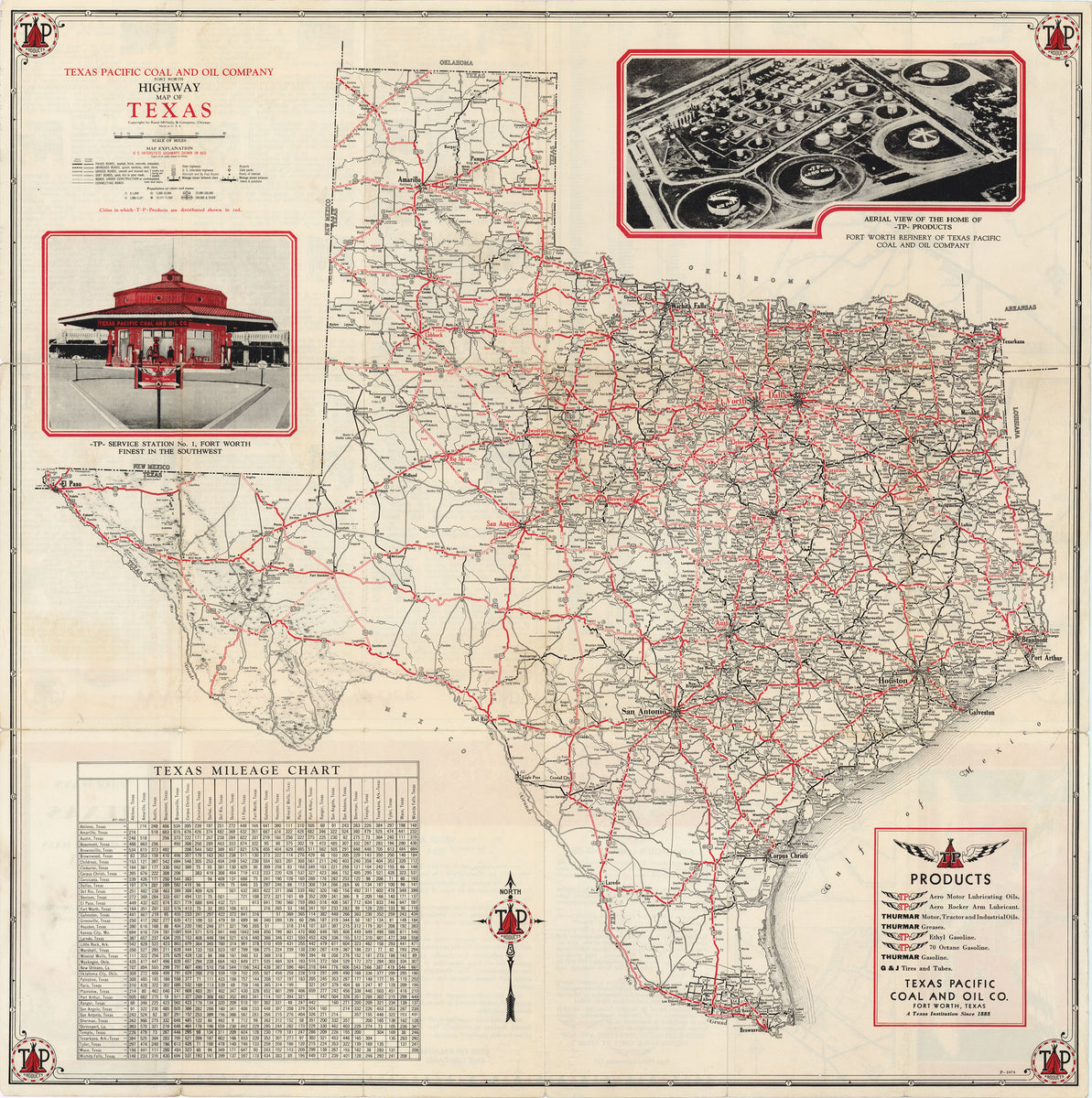Highway Map Of Texas Texas Pacific Coal And Oil Co 1934 The Highway map of texas texas pacific coal and oil co 1934 the