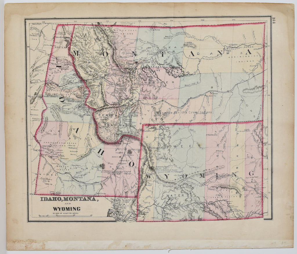 Old map of Montana, Idaho, and Wyoming