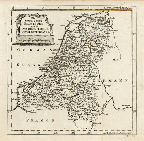 Old map of the Netherlands and Belgium