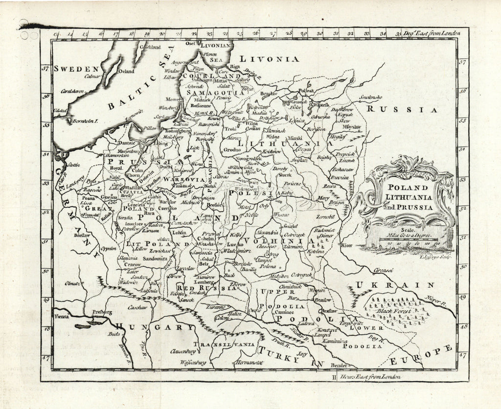 Old map of Poland, Lithuania, and Prussia